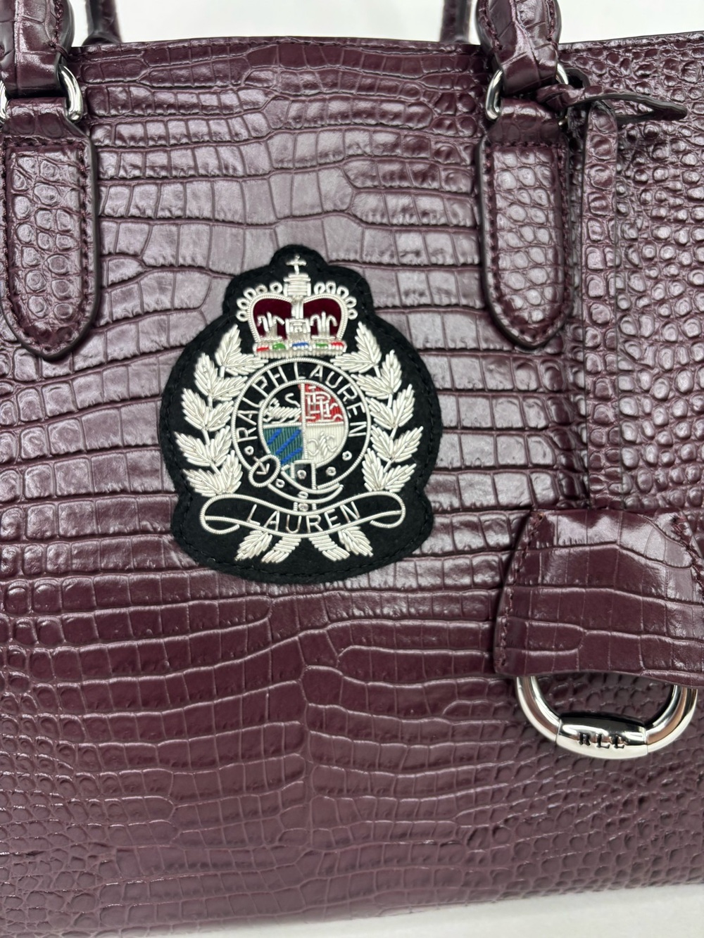 Ralph Lauren Bullion Large Marcy Satchel Croc-Embossed Mahogany Leather Bag - Picture 13 of 16